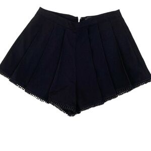 English factory high waisted black pleated front short fringe trim size small